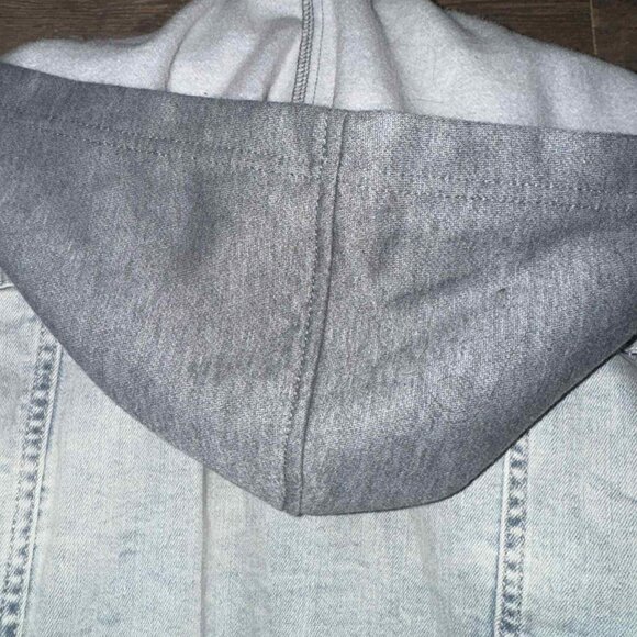 TORRID LIGHT WASH JEAN JACKET WITH TERRY HOOD - Picture 3 of 6